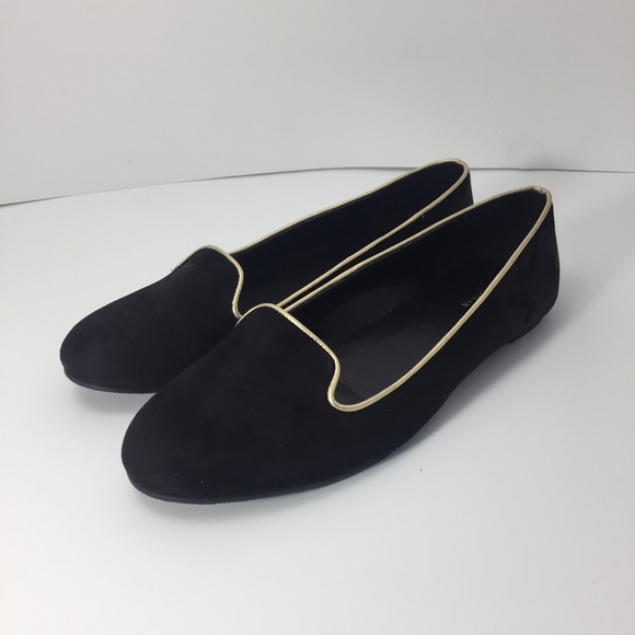 Cole Haan Shoes - Cole Haan Black Suede Gold Piping Ballet Flats